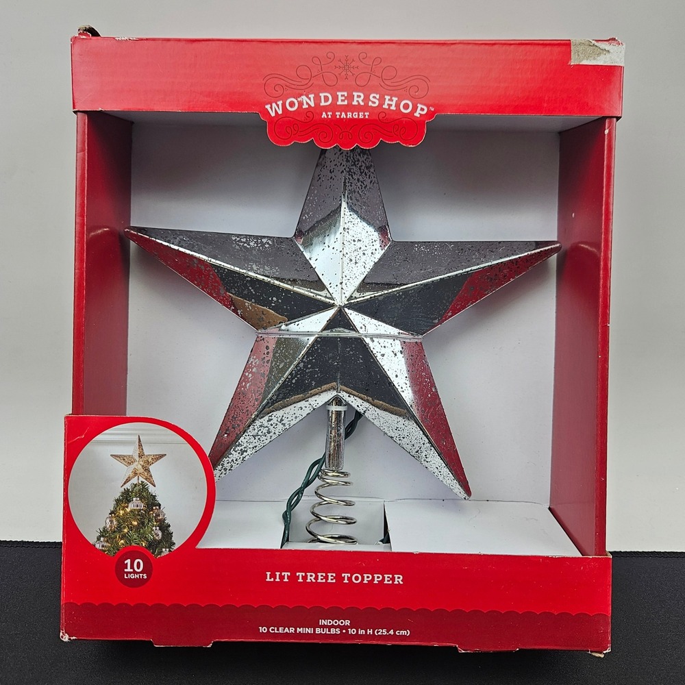 Wondershop Target Silver Mercury Glass Style Lit Star Christmas Tree Topper 10in